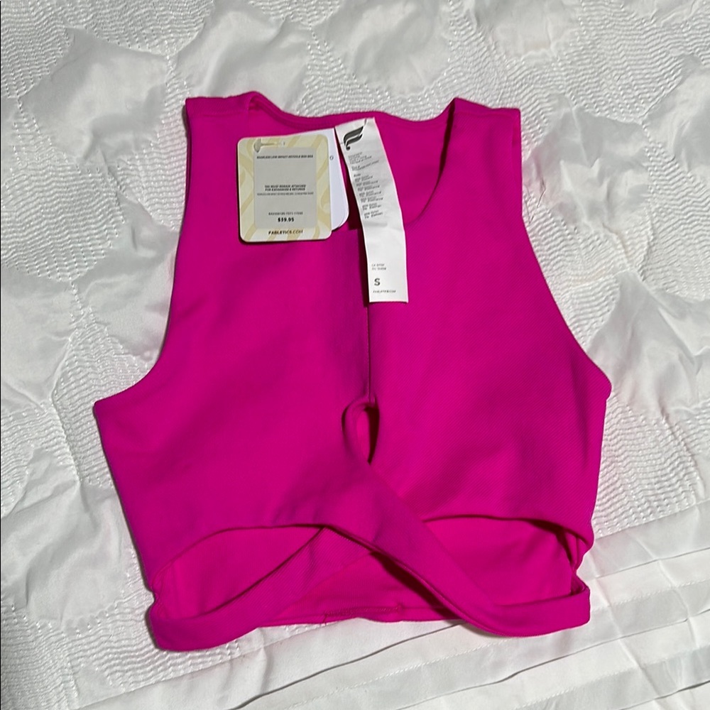 NWT Fabletics seamless low impact keyhole midi bra in neon pink tropic size smal